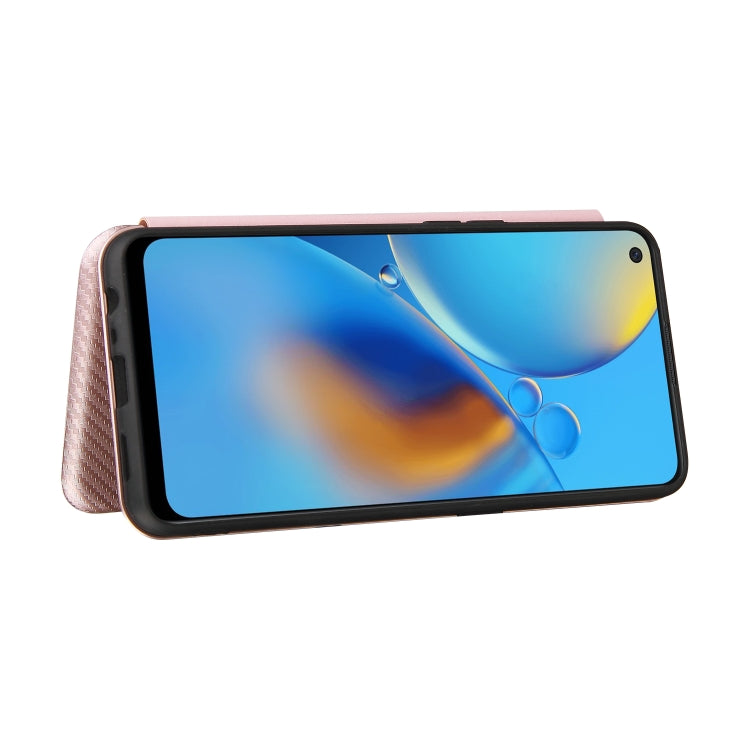 For OPPO F19 / A74 4G Carbon Fiber Texture Horizontal Flip TPU + PC + PU Leather Case with Card Slot