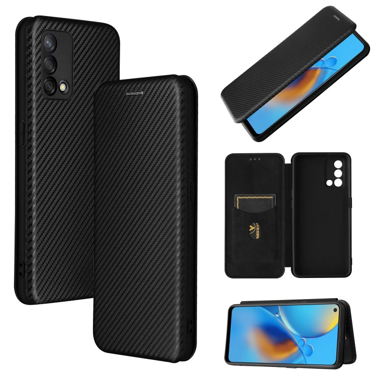 For OPPO F19 / A74 4G Carbon Fiber Texture Horizontal Flip TPU + PC + PU Leather Case with Card Slot