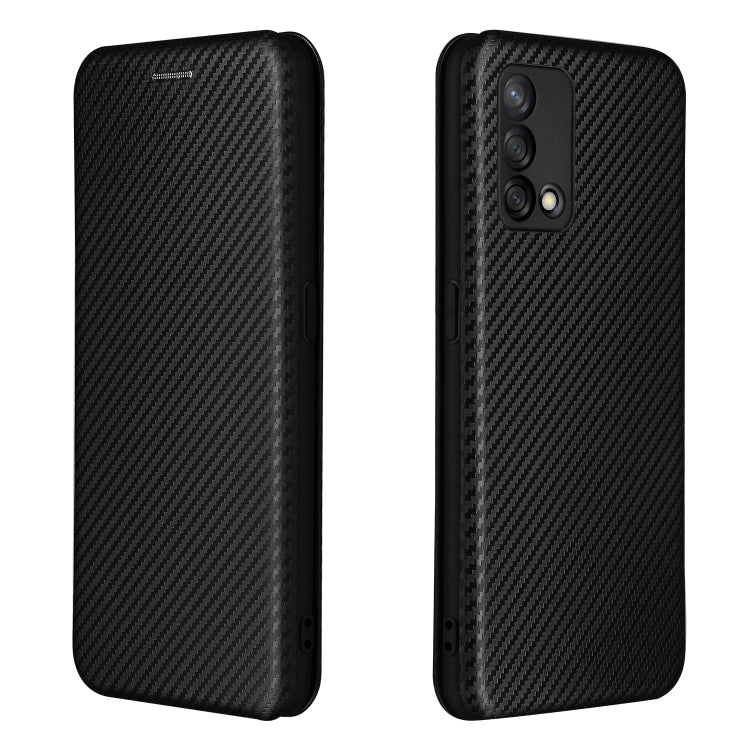 For OPPO F19 / A74 4G Carbon Fiber Texture Horizontal Flip TPU + PC + PU Leather Case with Card Slot