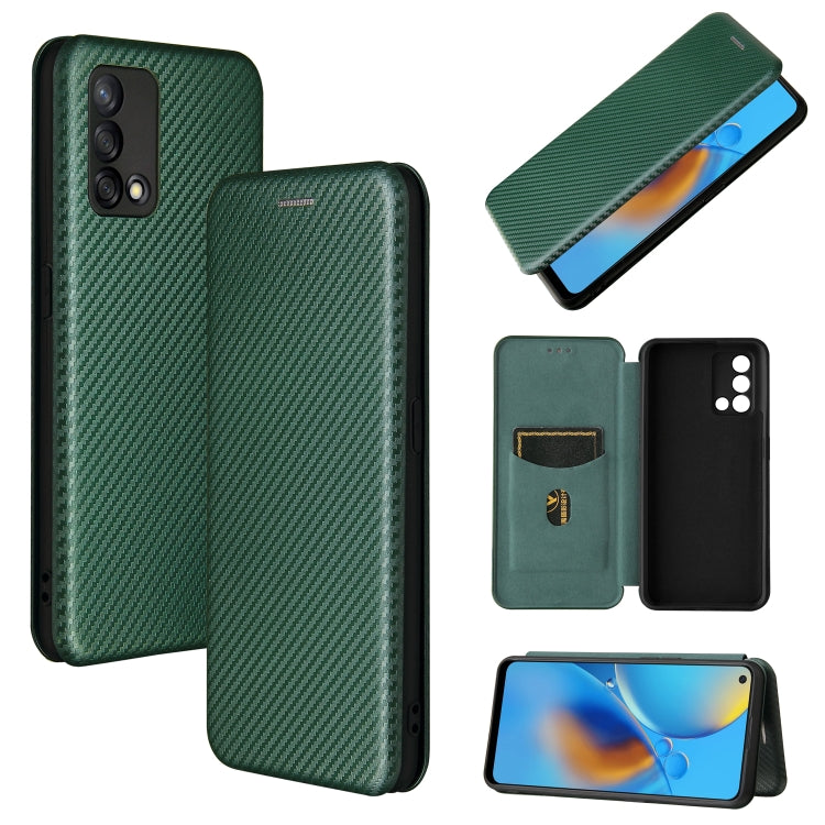 For OPPO F19 / A74 4G Carbon Fiber Texture Horizontal Flip TPU + PC + PU Leather Case with Card Slot