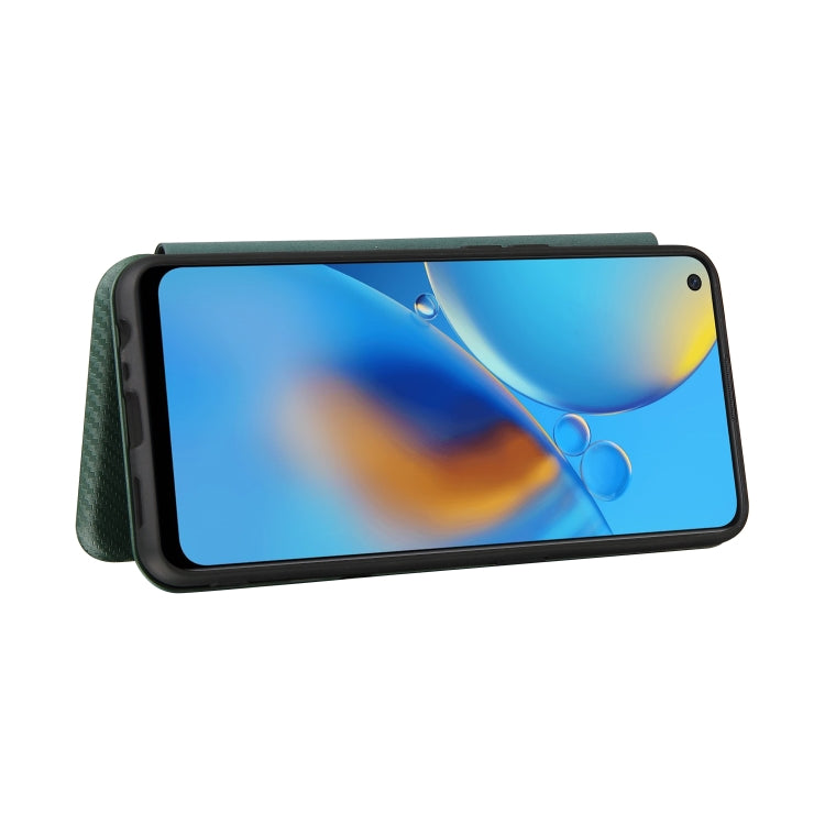 For OPPO F19 / A74 4G Carbon Fiber Texture Horizontal Flip TPU + PC + PU Leather Case with Card Slot