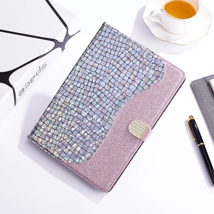 Laser Glitter Stitching Crocodile Texture Horizontal Flip Leather Case with Storage Grid & Holder For iPad Air (2020)