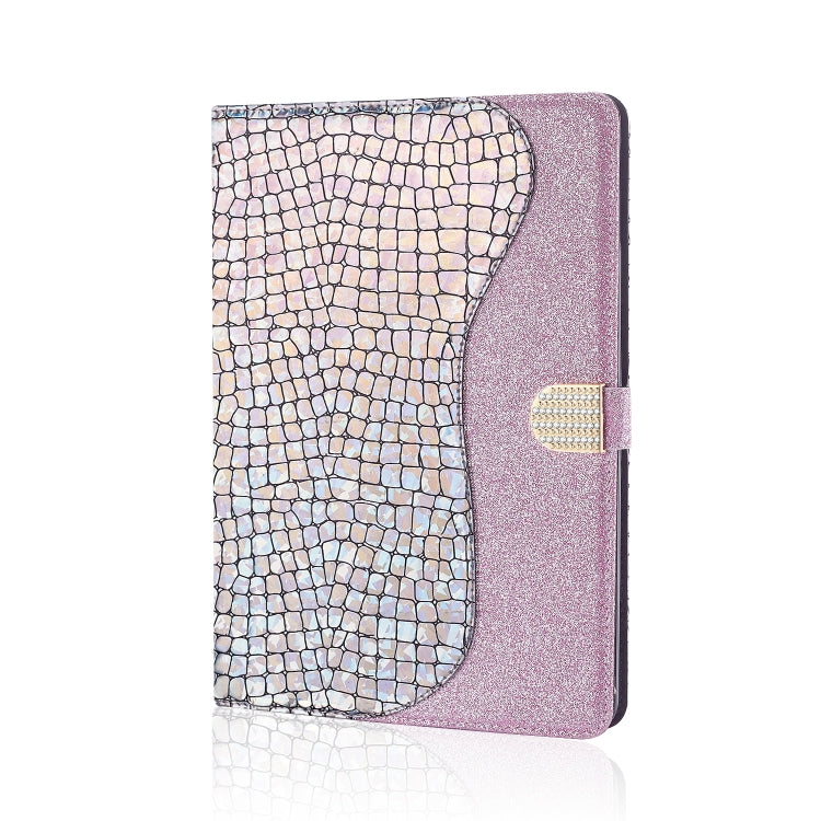 Laser Glitter Stitching Crocodile Texture Horizontal Flip Leather Case with Storage Grid & Holder For iPad Air (2020)