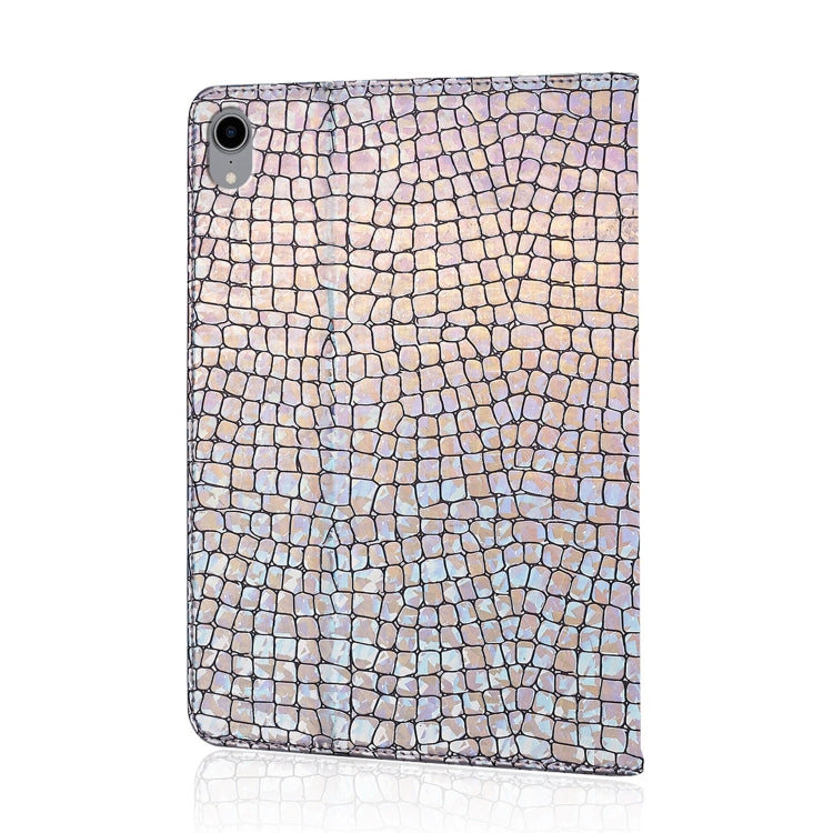 Laser Glitter Stitching Crocodile Texture Horizontal Flip Leather Case with Storage Grid & Holder For iPad Air (2020)