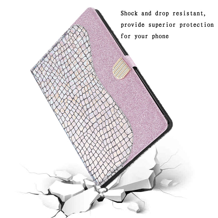 Laser Glitter Stitching Crocodile Texture Horizontal Flip Leather Case with Storage Grid & Holder For iPad Air (2020)
