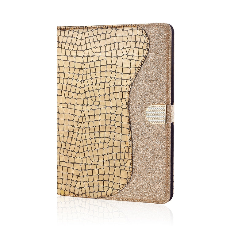 Laser Glitter Stitching Crocodile Texture Horizontal Flip Leather Case with Storage Grid & Holder For iPad Air (2020)