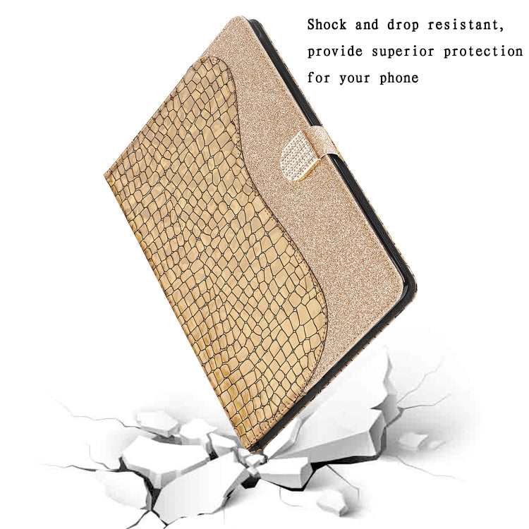 Laser Glitter Stitching Crocodile Texture Horizontal Flip Leather Case with Storage Grid & Holder For iPad Air (2020)