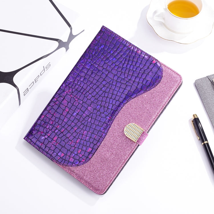 Laser Glitter Stitching Crocodile Texture Horizontal Flip Leather Case with Storage Grid & Holder For iPad Air (2020)