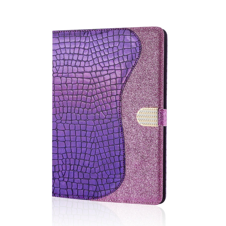 Laser Glitter Stitching Crocodile Texture Horizontal Flip Leather Case with Storage Grid & Holder For iPad Air (2020)