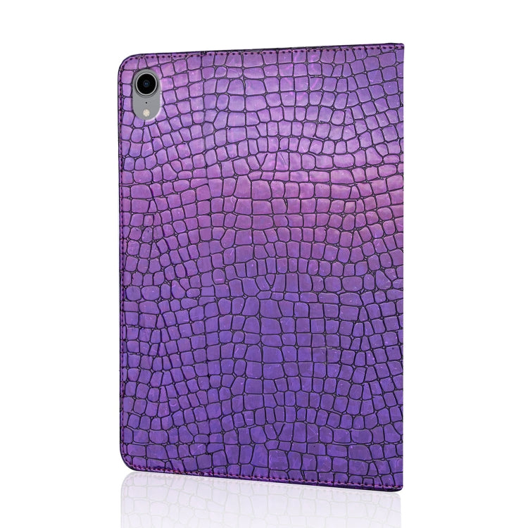 Laser Glitter Stitching Crocodile Texture Horizontal Flip Leather Case with Storage Grid & Holder For iPad Air (2020)