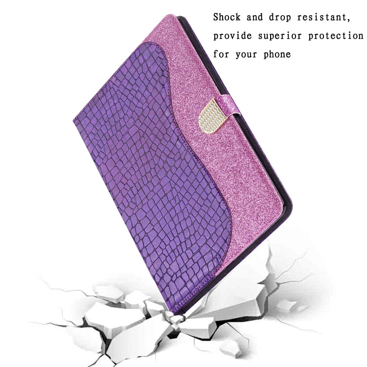 Laser Glitter Stitching Crocodile Texture Horizontal Flip Leather Case with Storage Grid & Holder For iPad Air (2020)