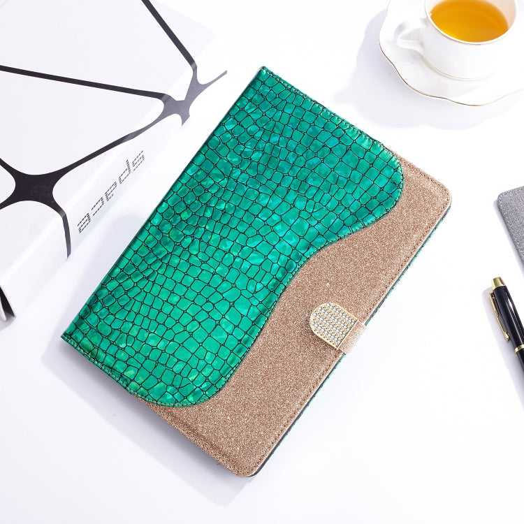 Laser Glitter Stitching Crocodile Texture Horizontal Flip Leather Case with Storage Grid & Holder For iPad Air (2020)