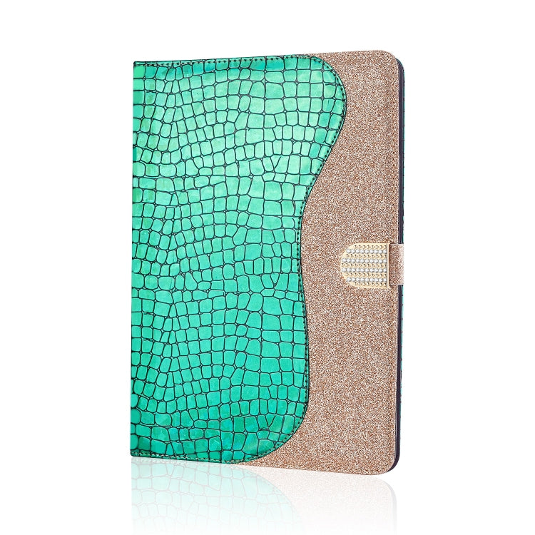 Laser Glitter Stitching Crocodile Texture Horizontal Flip Leather Case with Storage Grid & Holder For iPad Air (2020)