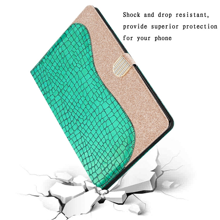 Laser Glitter Stitching Crocodile Texture Horizontal Flip Leather Case with Storage Grid & Holder For iPad Air (2020)