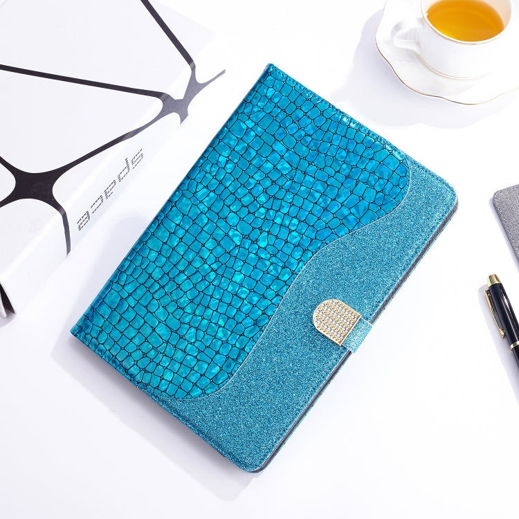 Laser Glitter Stitching Crocodile Texture Horizontal Flip Leather Case with Storage Grid & Holder For iPad Air (2020)