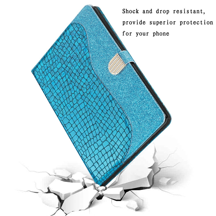 Laser Glitter Stitching Crocodile Texture Horizontal Flip Leather Case with Storage Grid & Holder For iPad Air (2020)