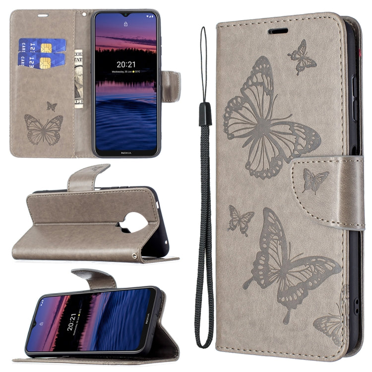 For Nokia G20 / G10 Embossing Two Butterflies Pattern Horizontal Flip PU Leather Case with Holder & Card Slot & Wallet & Lanyard