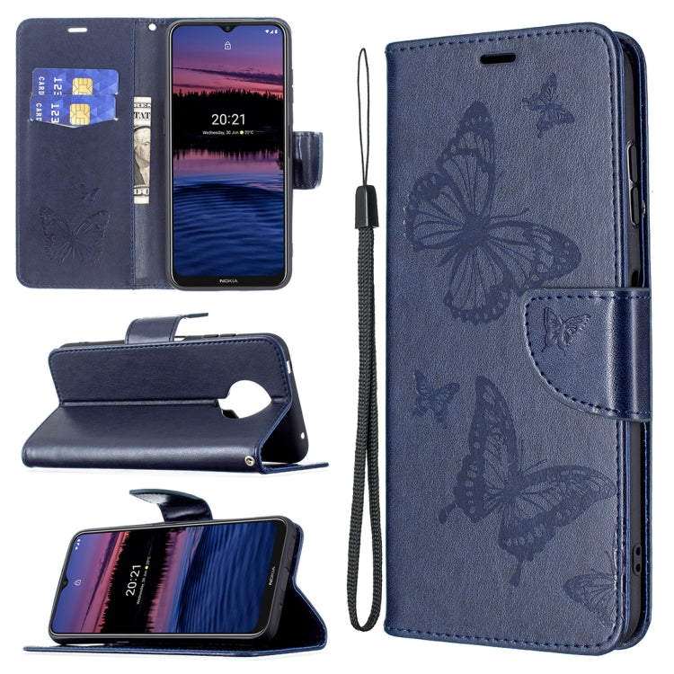 For Nokia G20 / G10 Embossing Two Butterflies Pattern Horizontal Flip PU Leather Case with Holder & Card Slot & Wallet & Lanyard