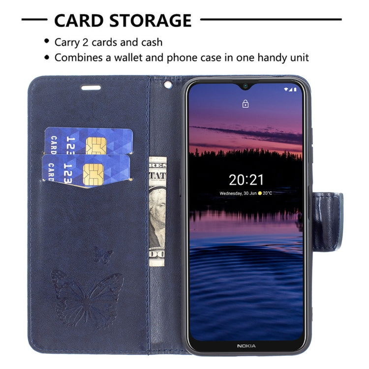 For Nokia G20 / G10 Embossing Two Butterflies Pattern Horizontal Flip PU Leather Case with Holder & Card Slot & Wallet & Lanyard