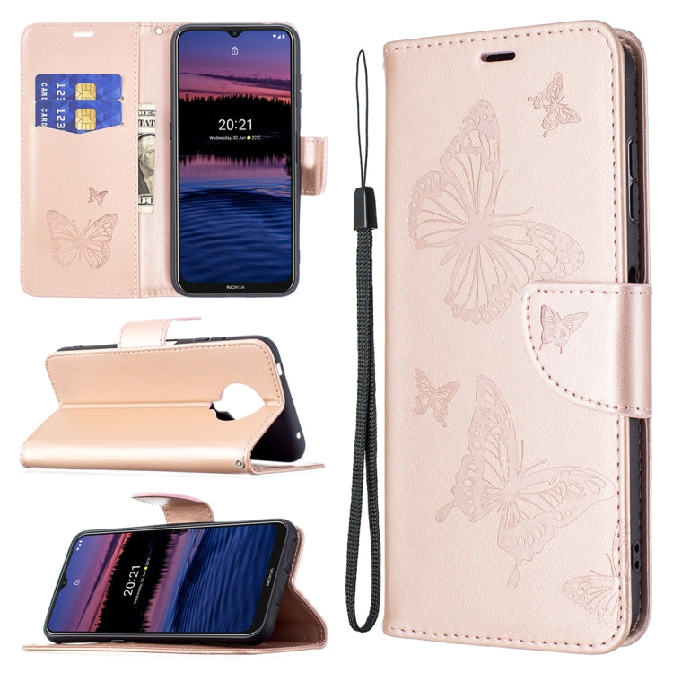 For Nokia G20 / G10 Embossing Two Butterflies Pattern Horizontal Flip PU Leather Case with Holder & Card Slot & Wallet & Lanyard