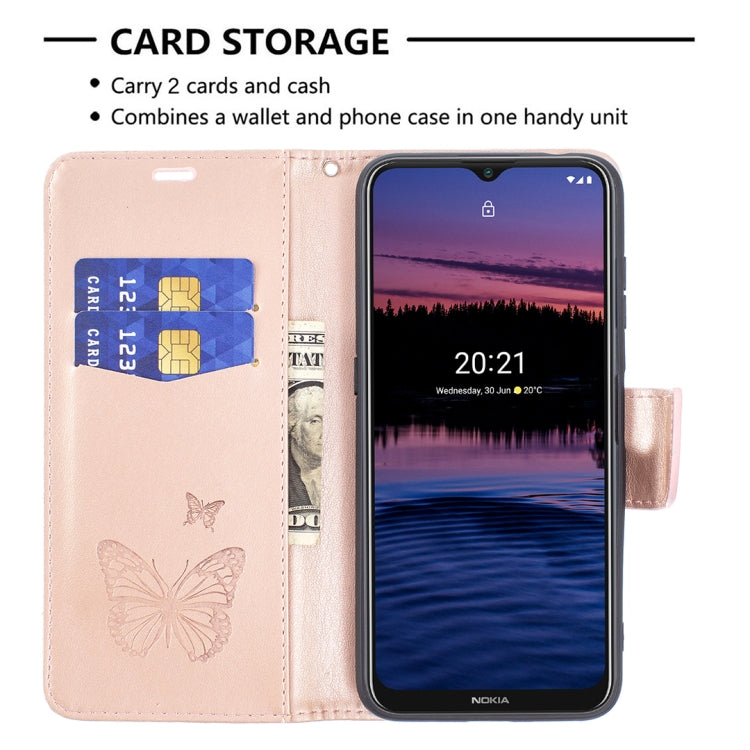 For Nokia G20 / G10 Embossing Two Butterflies Pattern Horizontal Flip PU Leather Case with Holder & Card Slot & Wallet & Lanyard