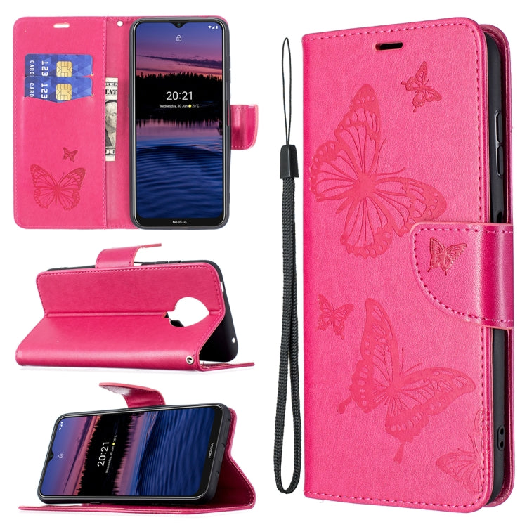 For Nokia G20 / G10 Embossing Two Butterflies Pattern Horizontal Flip PU Leather Case with Holder & Card Slot & Wallet & Lanyard