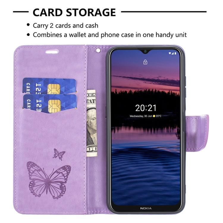 For Nokia G20 / G10 Embossing Two Butterflies Pattern Horizontal Flip PU Leather Case with Holder & Card Slot & Wallet & Lanyard