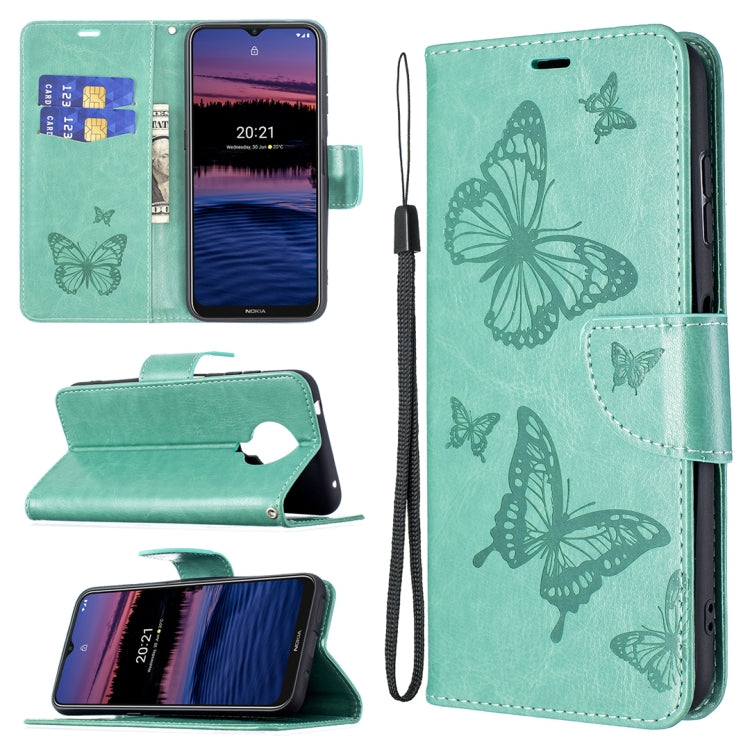 For Nokia G20 / G10 Embossing Two Butterflies Pattern Horizontal Flip PU Leather Case with Holder & Card Slot & Wallet & Lanyard