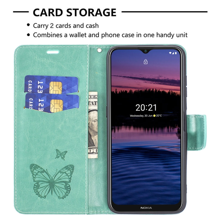 For Nokia G20 / G10 Embossing Two Butterflies Pattern Horizontal Flip PU Leather Case with Holder & Card Slot & Wallet & Lanyard