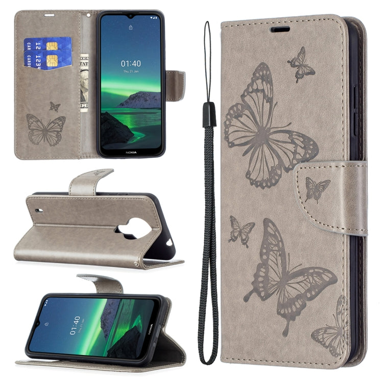 For Nokia 1.4 Embossing Two Butterflies Pattern Horizontal Flip PU Leather Case with Holder & Card Slot & Wallet & Lanyard