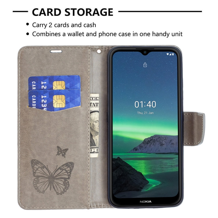 For Nokia 1.4 Embossing Two Butterflies Pattern Horizontal Flip PU Leather Case with Holder & Card Slot & Wallet & Lanyard
