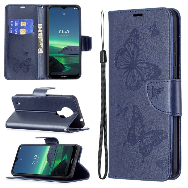 For Nokia 1.4 Embossing Two Butterflies Pattern Horizontal Flip PU Leather Case with Holder & Card Slot & Wallet & Lanyard