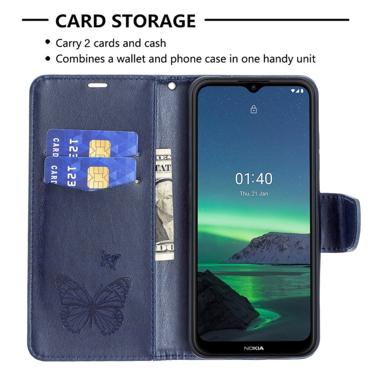 For Nokia 1.4 Embossing Two Butterflies Pattern Horizontal Flip PU Leather Case with Holder & Card Slot & Wallet & Lanyard