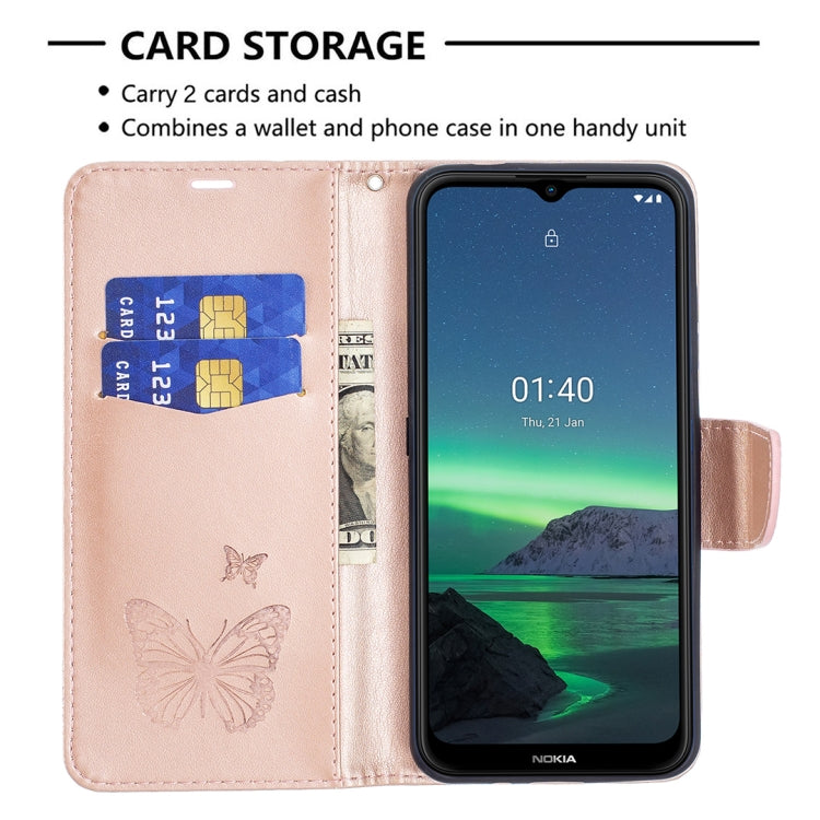 For Nokia 1.4 Embossing Two Butterflies Pattern Horizontal Flip PU Leather Case with Holder & Card Slot & Wallet & Lanyard