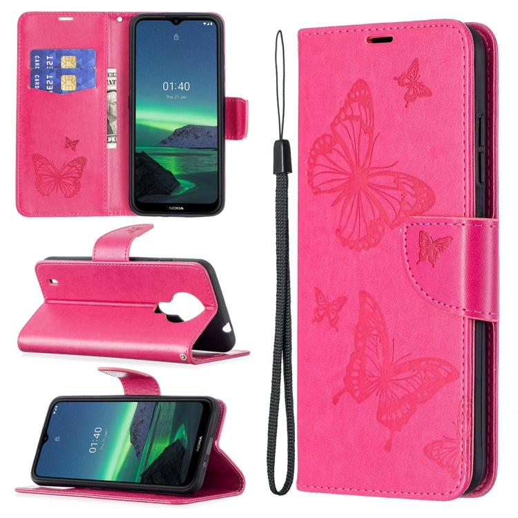 For Nokia 1.4 Embossing Two Butterflies Pattern Horizontal Flip PU Leather Case with Holder & Card Slot & Wallet & Lanyard