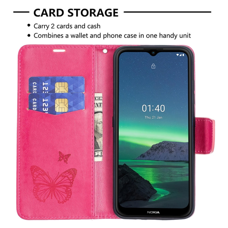 For Nokia 1.4 Embossing Two Butterflies Pattern Horizontal Flip PU Leather Case with Holder & Card Slot & Wallet & Lanyard