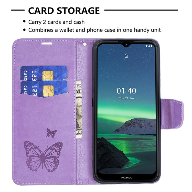 For Nokia 1.4 Embossing Two Butterflies Pattern Horizontal Flip PU Leather Case with Holder & Card Slot & Wallet & Lanyard