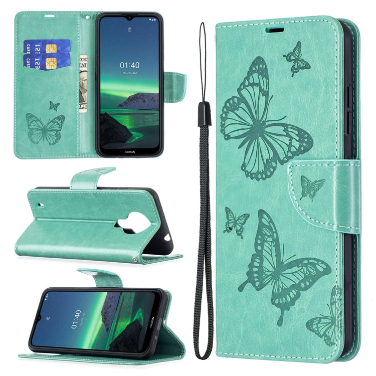 For Nokia 1.4 Embossing Two Butterflies Pattern Horizontal Flip PU Leather Case with Holder & Card Slot & Wallet & Lanyard