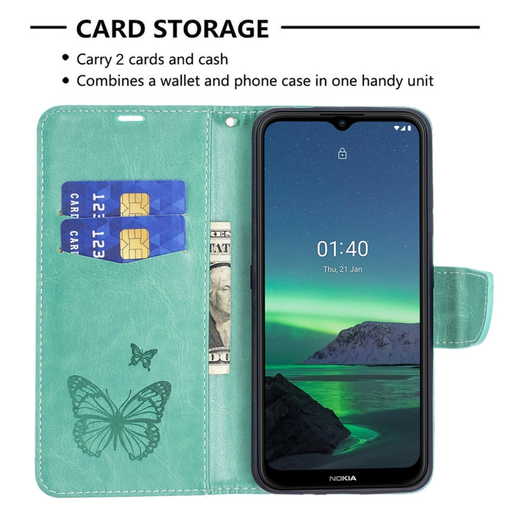 For Nokia 1.4 Embossing Two Butterflies Pattern Horizontal Flip PU Leather Case with Holder & Card Slot & Wallet & Lanyard