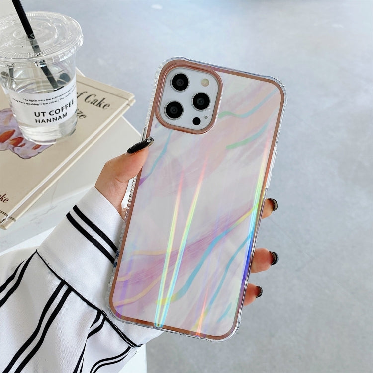 For iPhone 12 mini Aurora Cloud Plating Gold Edge Double-Side IMD Pattern TPU Shockproof Case