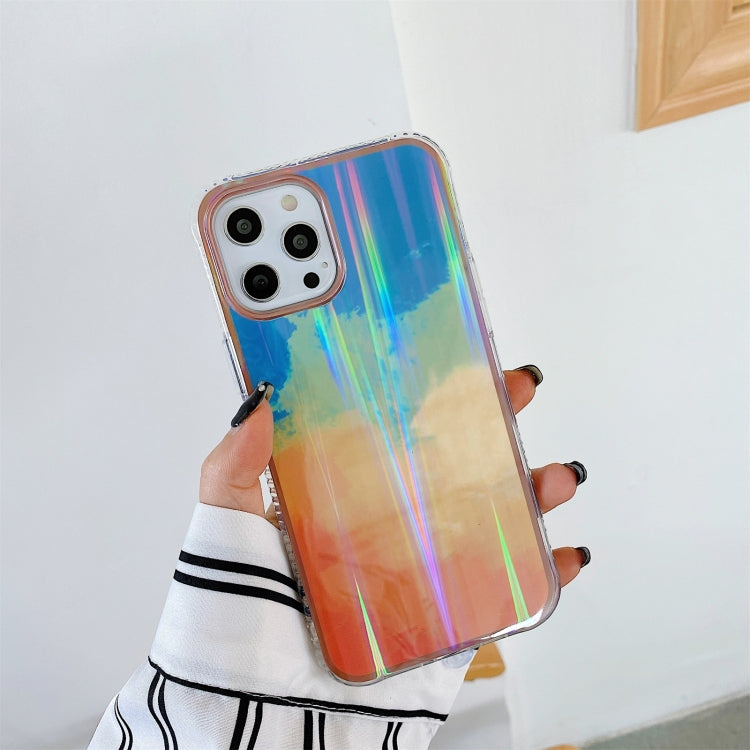 For iPhone 12 / 12 Pro Aurora Cloud Plating Gold Edge Double-Side IMD Pattern TPU Shockproof Case