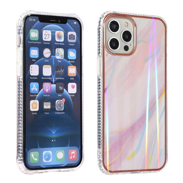 For iPhone 12 / 12 Pro Aurora Cloud Plating Gold Edge Double-Side IMD Pattern TPU Shockproof Case