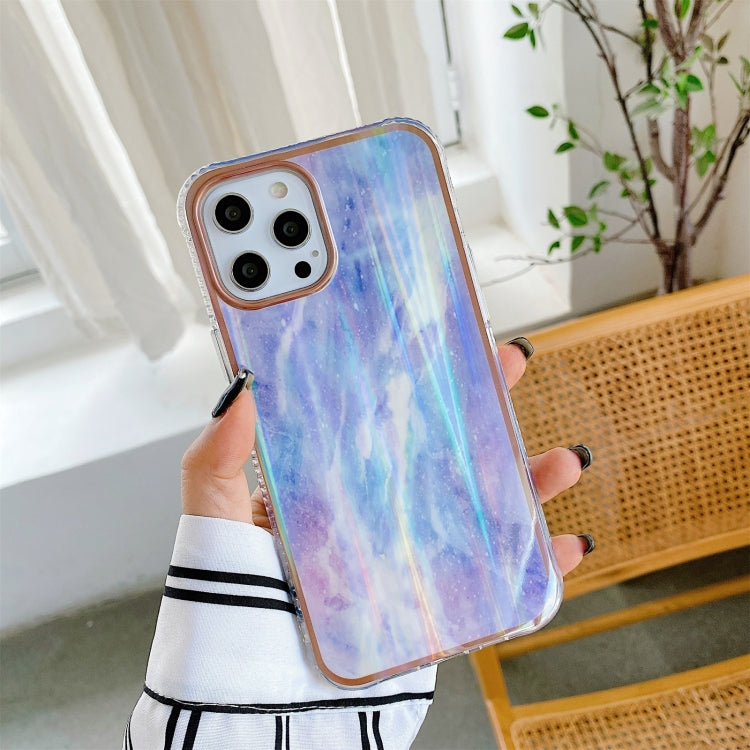 For iPhone 12 / 12 Pro Aurora Cloud Plating Gold Edge Double-Side IMD Pattern TPU Shockproof Case