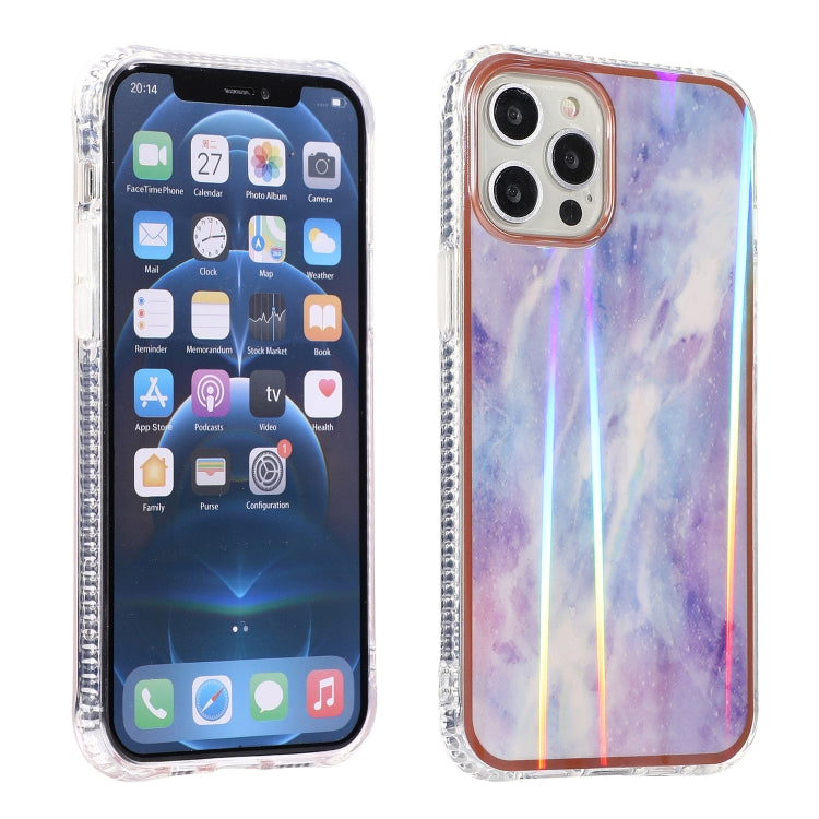 For iPhone 12 Pro Max Aurora Cloud Plating Gold Edge Double-Side IMD Pattern TPU Shockproof Case