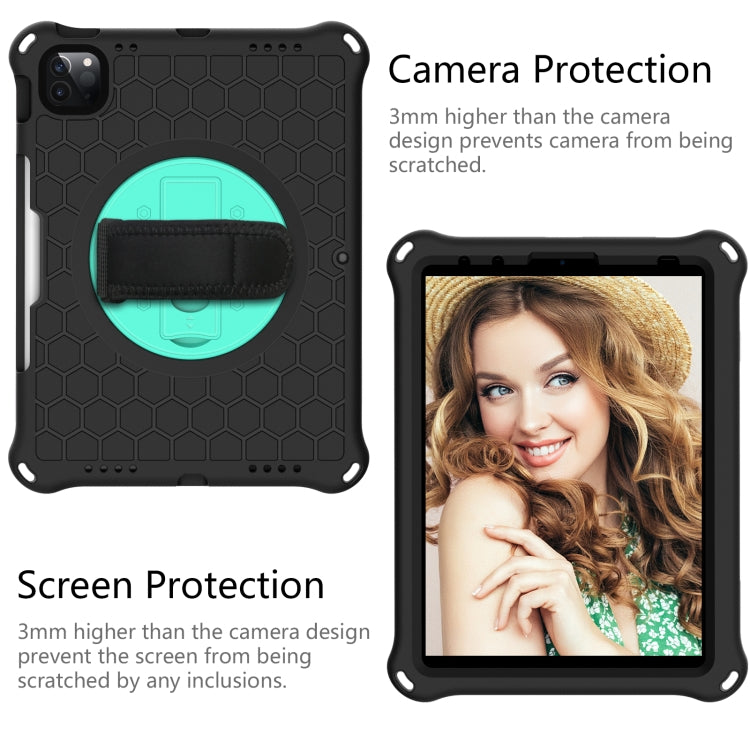 For iPad Pro 11 2022 / 2021 / 2020 / 2018 360 Degree Rotation Honeycomb Shockproof Silicone PC Protective Tablet Case with Holder & Shoulder Strap & Hand Strap