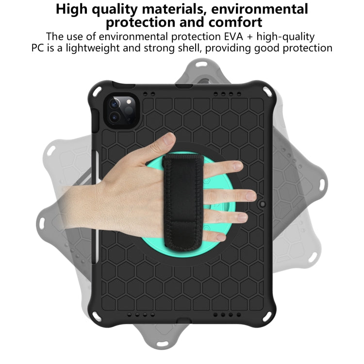 For iPad Pro 11 2022 / 2021 / 2020 / 2018 360 Degree Rotation Honeycomb Shockproof Silicone PC Protective Tablet Case with Holder & Shoulder Strap & Hand Strap