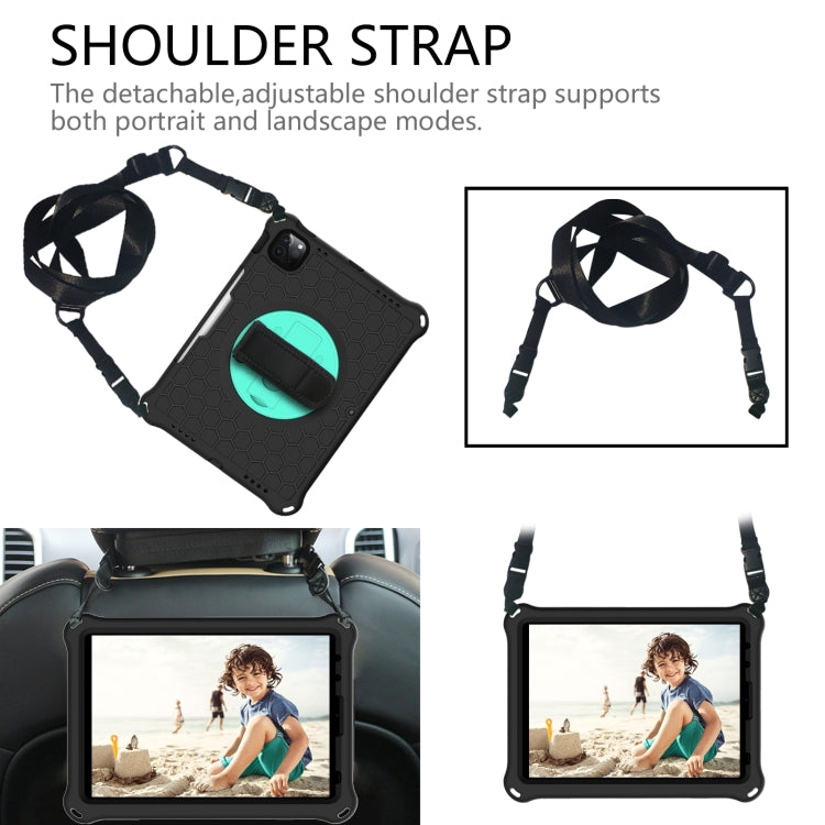 For iPad Pro 11 2022 / 2021 / 2020 / 2018 360 Degree Rotation Honeycomb Shockproof Silicone PC Protective Tablet Case with Holder & Shoulder Strap & Hand Strap