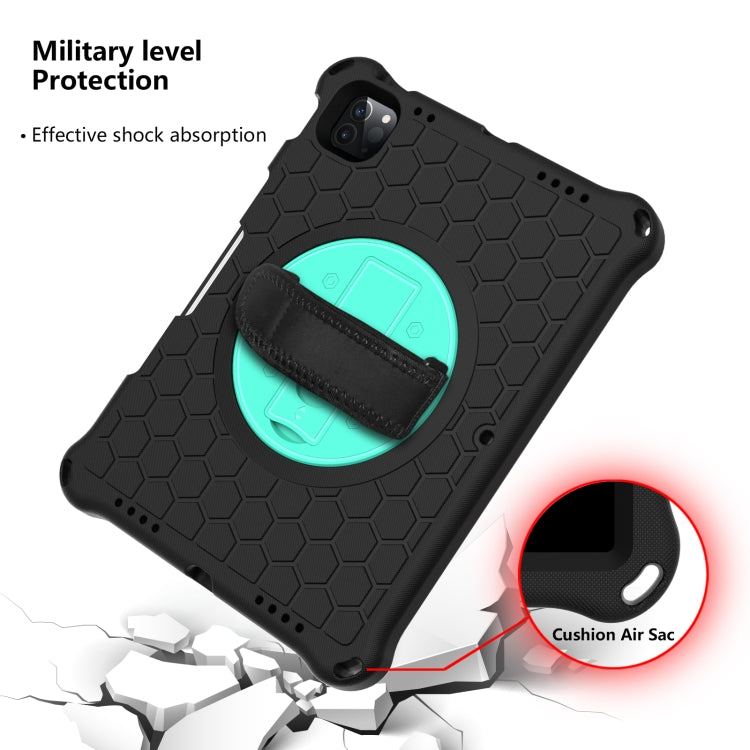 For iPad Pro 11 2022 / 2021 / 2020 / 2018 360 Degree Rotation Honeycomb Shockproof Silicone PC Protective Tablet Case with Holder & Shoulder Strap & Hand Strap