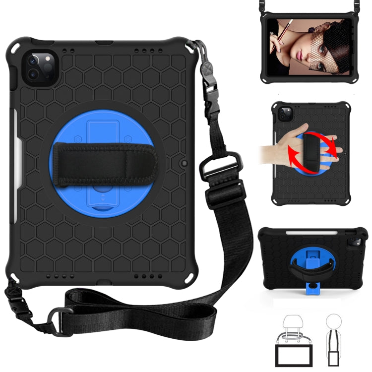 For iPad Pro 11 2022 / 2021 / 2020 / 2018 360 Degree Rotation Honeycomb Shockproof Silicone PC Protective Tablet Case with Holder & Shoulder Strap & Hand Strap