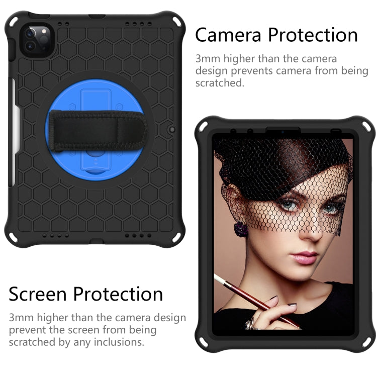 For iPad Pro 11 2022 / 2021 / 2020 / 2018 360 Degree Rotation Honeycomb Shockproof Silicone PC Protective Tablet Case with Holder & Shoulder Strap & Hand Strap